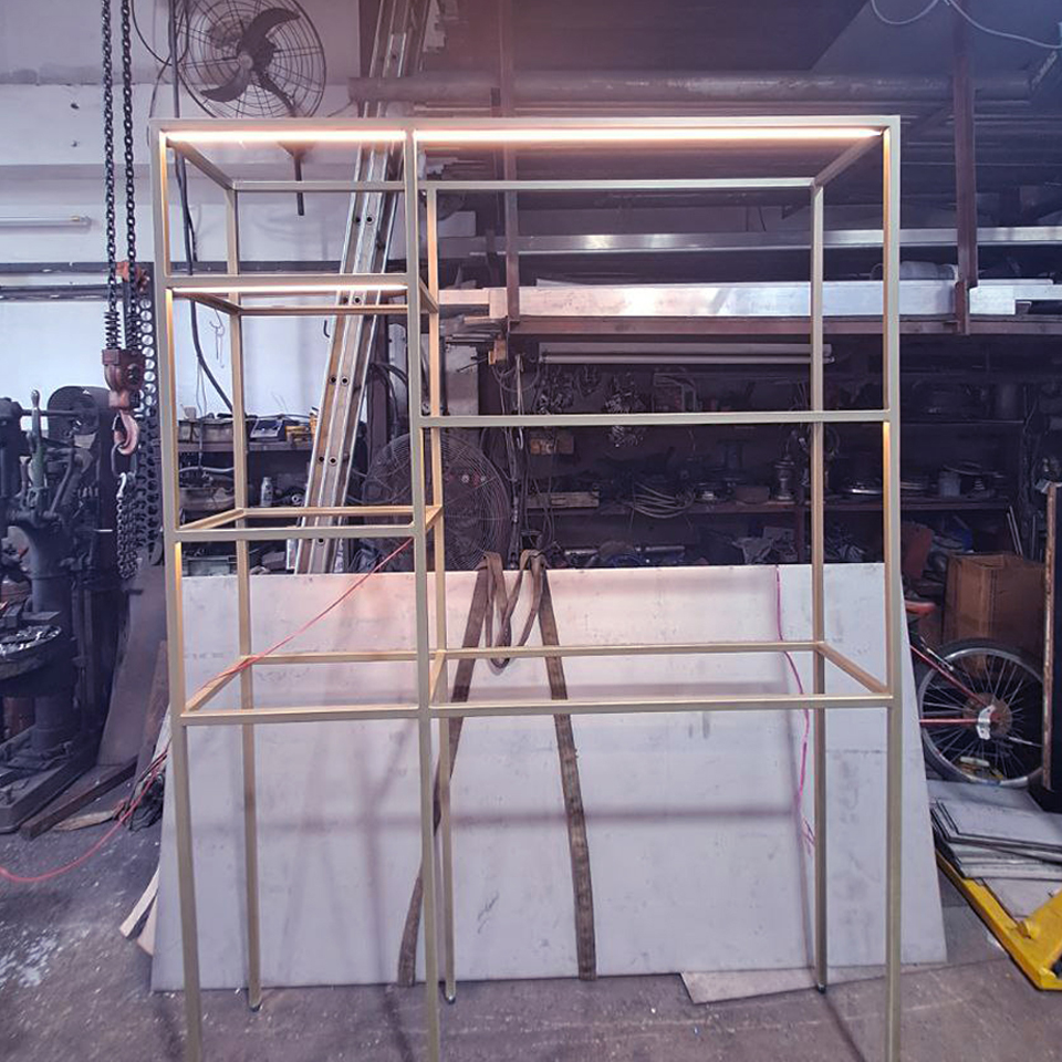 Front view of a steel rack frame
