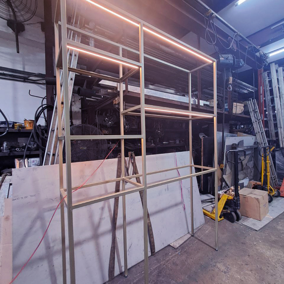 Adjacent view of a steel rack frame