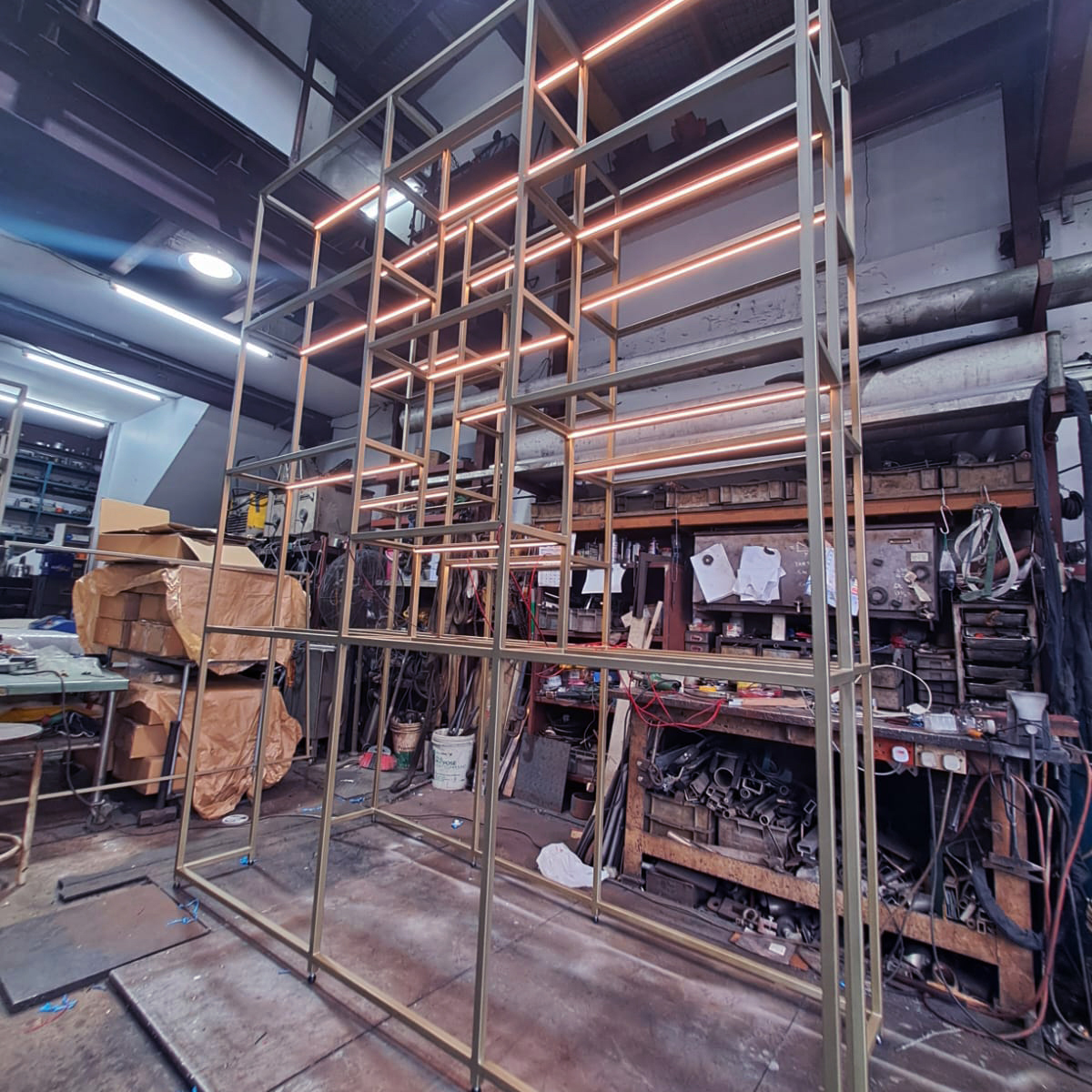 Side view of a steel rack frame