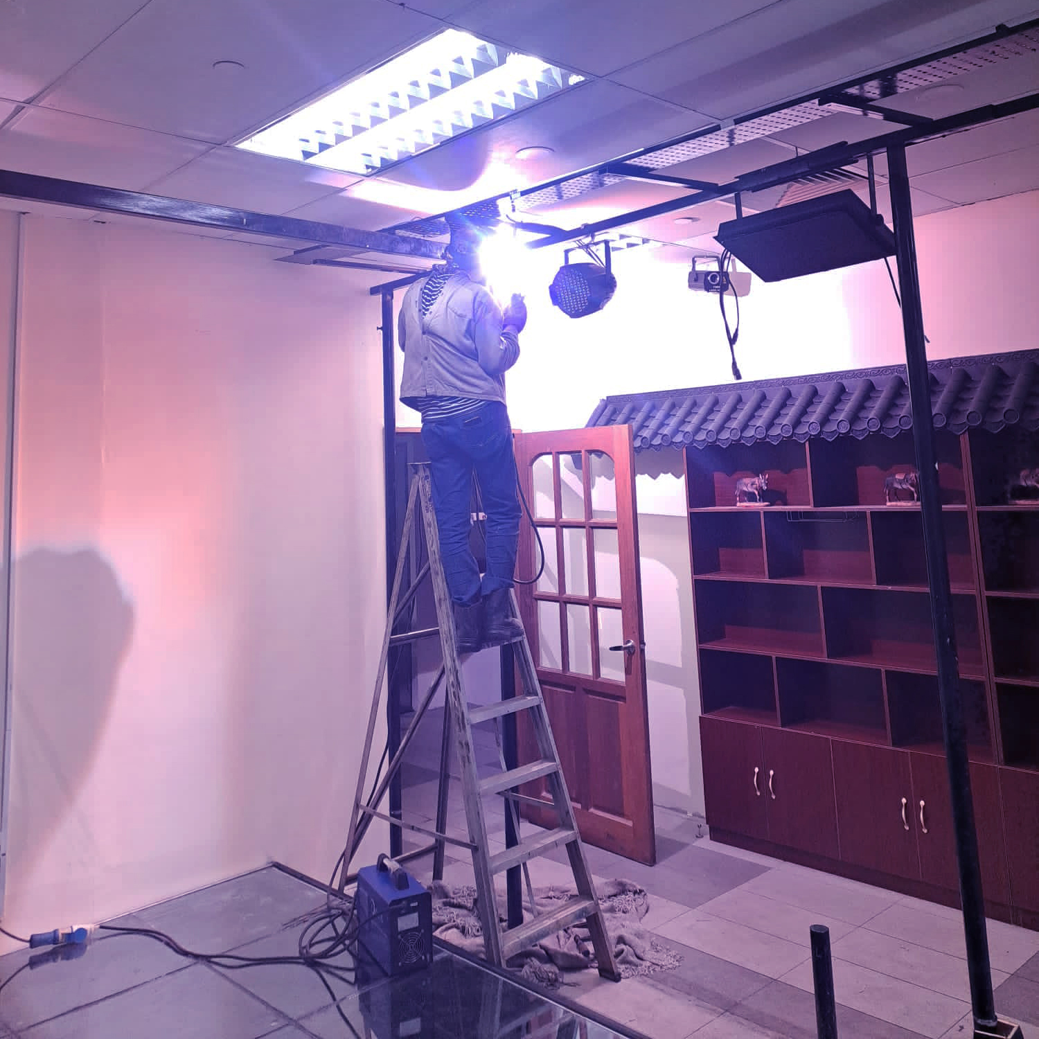 One welder working onsite indoors