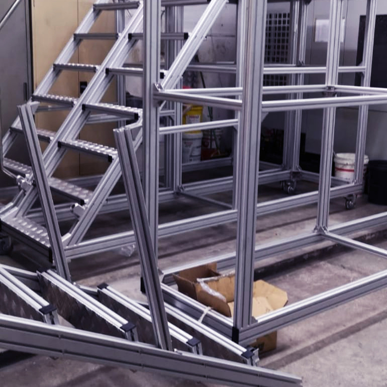 Aluminium staircase with handrails